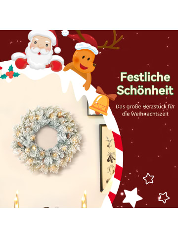HOMCOM Weihnachtskranz-Ø60 x 8H cm-Grün+Weiß