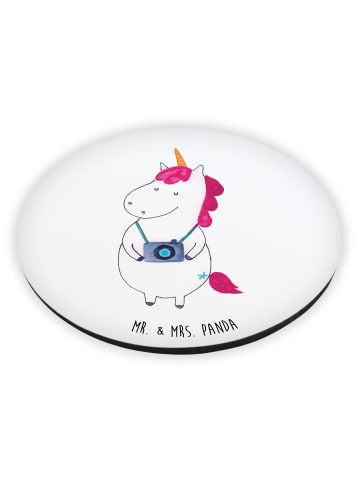 Mr. & Mrs. Panda Rund Magnet Einhorn Fotograf ohne Spruch in Weiß