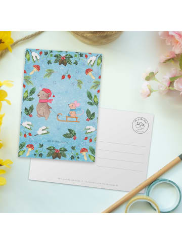 Mr. & Mrs. Panda Grußkarte Bär und Maus Schlitten ohne Spruch in Eisblau