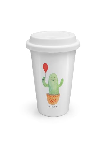 Mr. & Mrs. Panda Mehrwegbecher Kaktus Luftballon ohne Spruch in Weiß