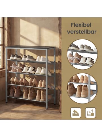 VASAGLE Schuhregal Dacey in Anthrazitgrau-Silber - (B)75 x (H)93 x (T)28 cm