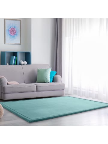 KADIMA DESIGN Hochflor Teppich waschmaschinenwaschbar Unifarben Schlafzimmer in Blau