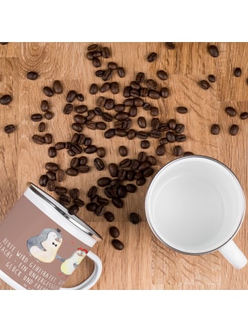 Mr. & Mrs. Panda Emaille Tasse Hochzeitsfeier Freude mit Spruch in Braun Pastell