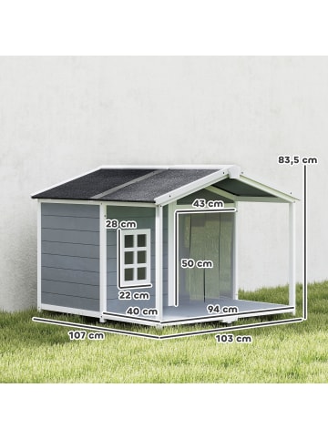 Pawhut Hundehütte,103L x 107B x 83,5H cm,Grau