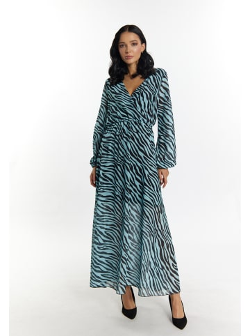 faina Kleid Mit Zebra-Print in Hellblau Schwarz