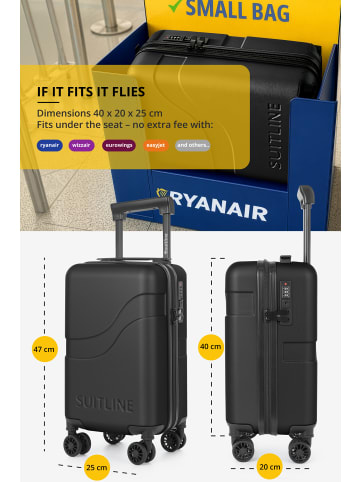 suitline Clix-Lite Underseat, Handgepäck, Kabinengepäck, TSA, 4 Rollen, 20L in Schwarz