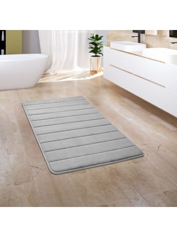 KADIMA DESIGN Waschbarer Teppich Badezimmer waschmaschinenwaschbar Streifen 3D in Grau