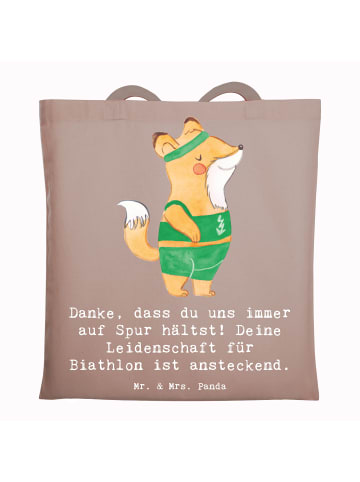Mr. & Mrs. Panda Shopping Tasche Biathlon Trainerin mit Spruch in Braun Pastell