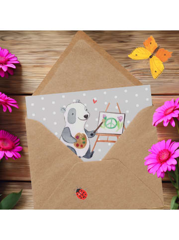 Mr. & Mrs. Panda Einladungskarte Künstler Herz mit Spruch in Grau Pastell