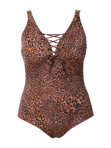Ulla Popken Badeanzug in dunkles karamell