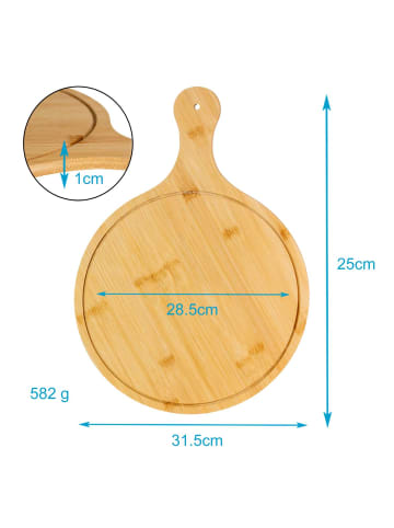 Intirilife Pizzabrett Schneidebrett mit Griff 31.5 / 28.5 cm Durchmesser in Braun