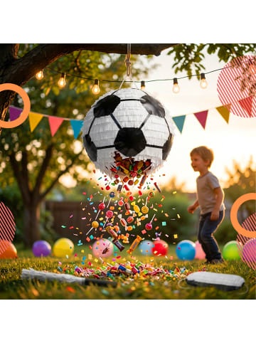 relaxdays 3-tlg. Pinata Set "Fußball" in Weiß/ Schwarz - Ø25 cm