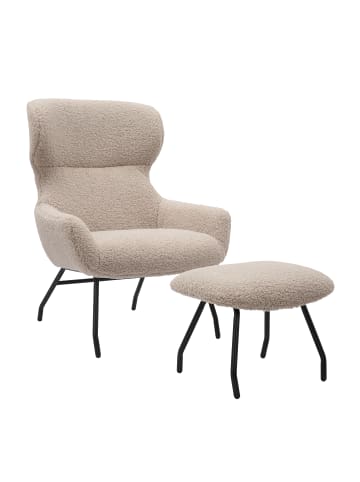 SalesFever Sessel- und Hocker-Set gepolstert Metallgestell und Teddyfell-Optik in Taupe