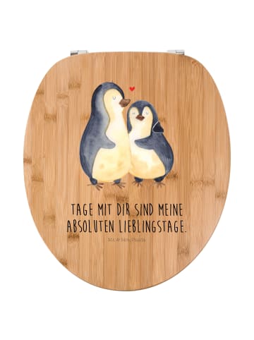 Mr. & Mrs. Panda Motiv WC Sitz Pinguin umarmen mit Spruch in Braun
