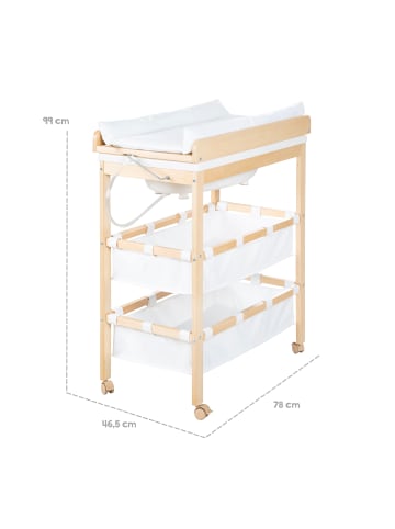 roba Baby Pool' Bade-Wickeltisch, klappbar mit Wanne, Holz natur, Weiß