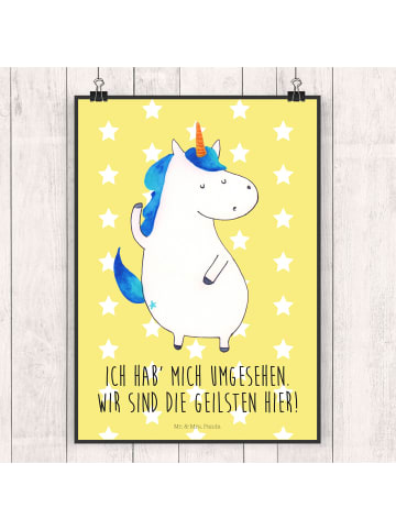 Mr. & Mrs. Panda Bild Einhorn Mann mit Spruch in Gelb Pastell