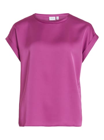 Vila Satin Blusen T-Shirt Kurzarm Basic Top Glänzend VIELLETTE in Neon Pink