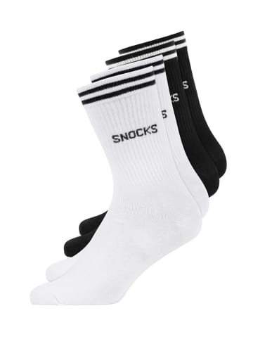 SNOCKS Hohe Sportsocken mit Streifen aus Bio-Baumwolle Schwarz-Weiß 4 Paar