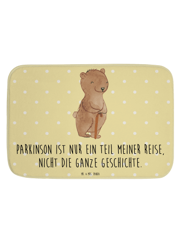 Mr. & Mrs. Panda Duschvorleger Bär Parkinson mit Spruch in Gelb Pastell