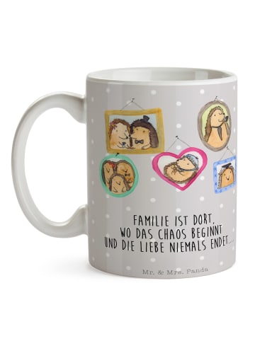 Mr. & Mrs. Panda Kaffeebecher Igel Familie mit Spruch in Grau Pastell