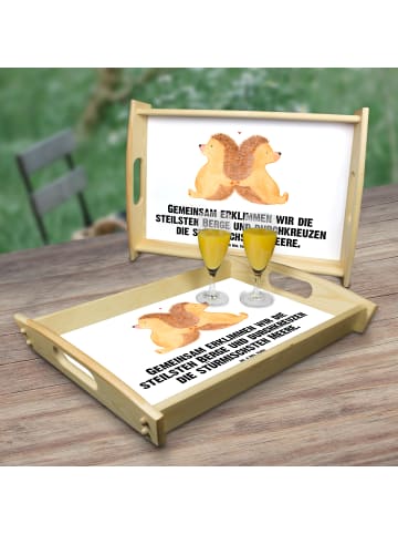Mr. & Mrs. Panda Servierbrett Igel händchenhaltend mit Spruch in Weiß