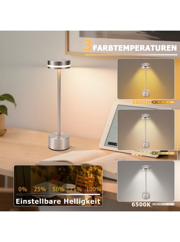 ZMH Tischleuchte LED in silber Akku Kabellos Touch Dimmbar H 31.5cm