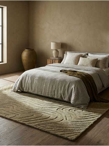 KADIMA DESIGN Teppich Wolle Handgetuftet LEVEN Wellen Abstrakt Wohnzimmer Modern in Olivegrün