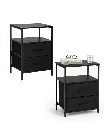 relaxdays 2 x Nachttisch in Schwarz - (B)38 x (H)61 x (T)28 cm