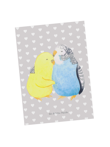 Mr. & Mrs. Panda Postkarte Wellensittich Liebe ohne Spruch in Grau Pastell