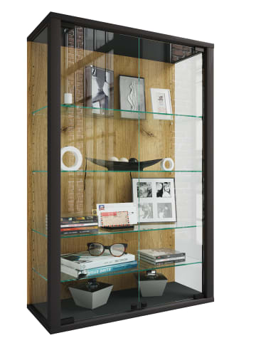 VCM Wandvitrine Hängevitrine Glasvitrine Glas Udina L in Schwarz / Honig-Eiche