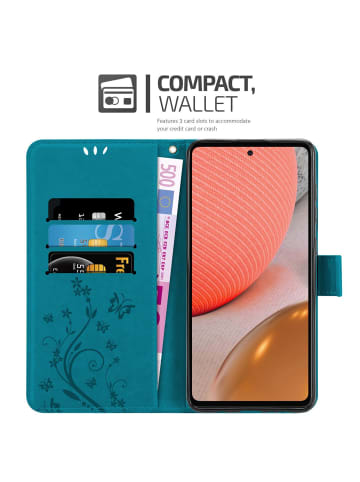 cadorabo Hülle für Samsung Galaxy A72 4G / 5G Blumen Design in FLORAL BLAU