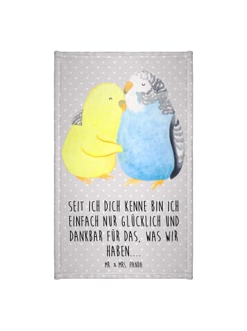 Mr. & Mrs. Panda Handtuch Wellensittich Liebe mit Spruch in Grau Pastell