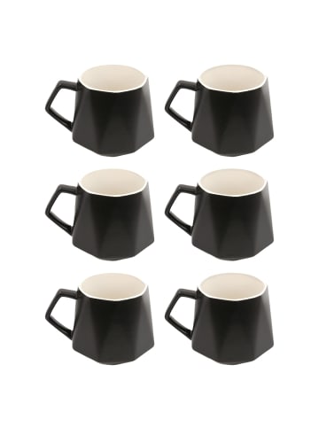 Intirilife Kaffee Tee Tasse in Feinschliff Optik 350 ml Becher mit Henkel in 6x Schwarz