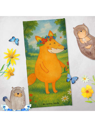 Mr. & Mrs. Panda Badehandtuch Fuchs Blumen Design ohne Spruch in Türkis Pastell