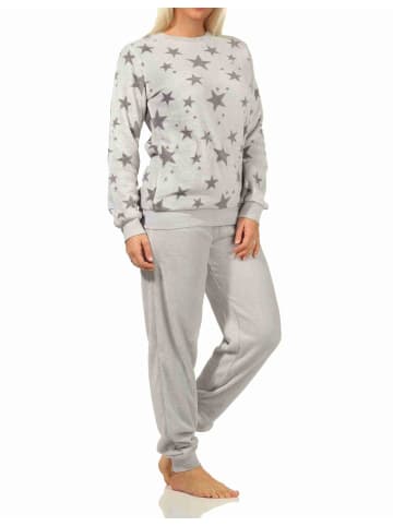 NORMANN Coralfleece Pyjama langarm Bündchen und Sternen - 58393 in grau