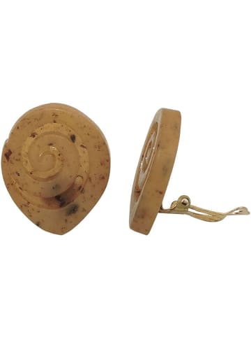 Gallay Clip Ohrring 30x25mm spitzoval Schnecke braun-marmoriert Kunststoff-Bouton in hellbraun