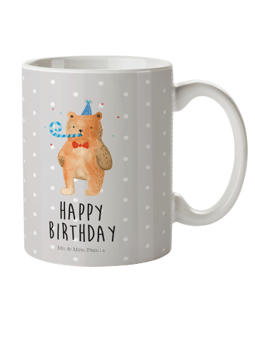 Mr. & Mrs. Panda Kaffeetasse Bär Geburtstag mit Spruch in Grau Pastell
