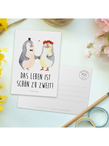 Mr. & Mrs. Panda Postkarte Pinguin Heirat mit Spruch in Weiß