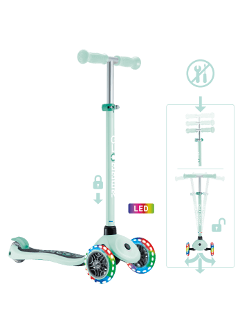 GLOBBER Scooter PRIMO LIGHTS Roller in mint, mit Leuchtrollen