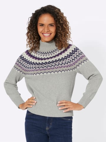 WITT WEIDEN Stehkragenpullover in hellgrau-nachtblau-gemustert