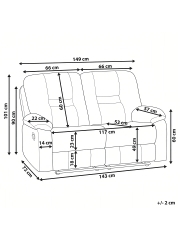 Beliani 2-Sitzer Sofa BERGEN in Grau/Schwarz - (W) 149 x (H) 101 x (L) 72 cm