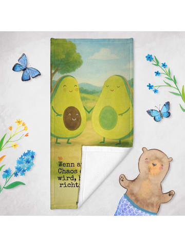 Mr. & Mrs. Panda Badehandtuch Avocado Pärchen Design mit Spruch in Gelb Pastell