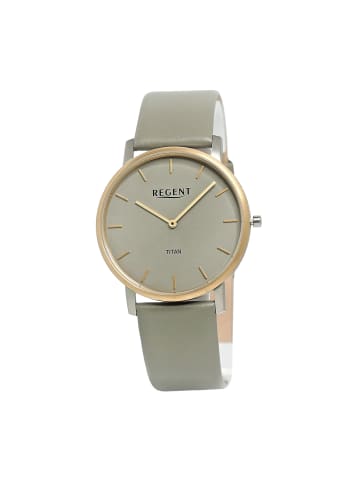 Regent Armbanduhr-Analog grün, grau mittel (ca. 39mm) Regent Lederarmband