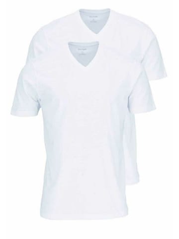 OLYMP  V-Kragen T-Shirt für Herren in weiss