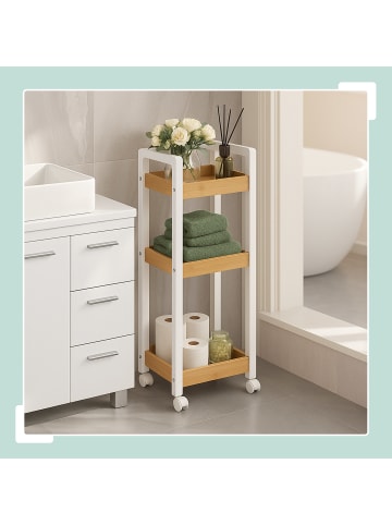 relaxdays Rollwagen in Natur/ Weiß - (B)30 x (H)80 x (T)20 cm