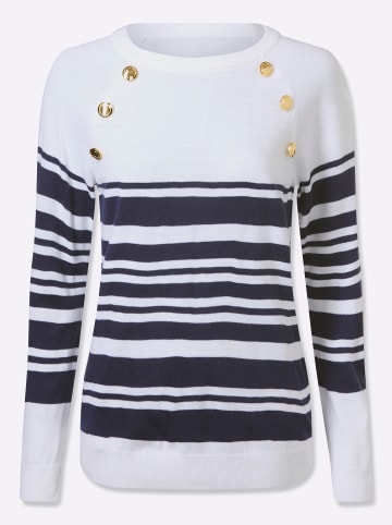 Sieh an! Langarm-Pullover in weiß-marine-geringelt