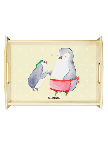 Mr. & Mrs. Panda Serviertablett Pinguin mit Kind ohne Spruch in Gelb Pastell