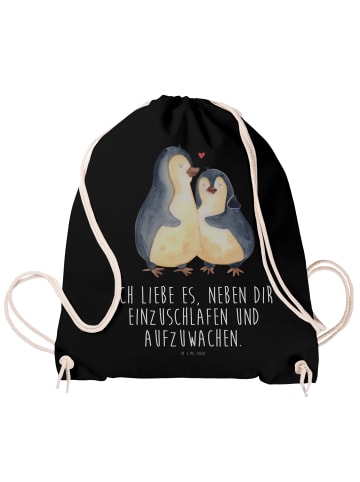 Mr. & Mrs. Panda Sportbeutel Pinguine Einschlafen mit Spruch in Schwarz