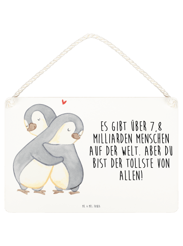 Mr. & Mrs. Panda Deko Schild Pinguine Kuscheln mit Spruch in Weiß