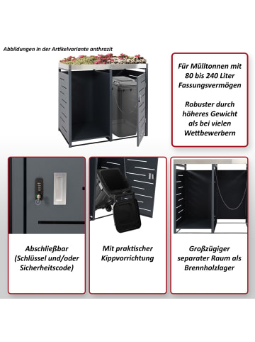 MCW 1er-Mülltonnenverkleidung mit Brennholzlager H40 erweiterbar, Anthrazit